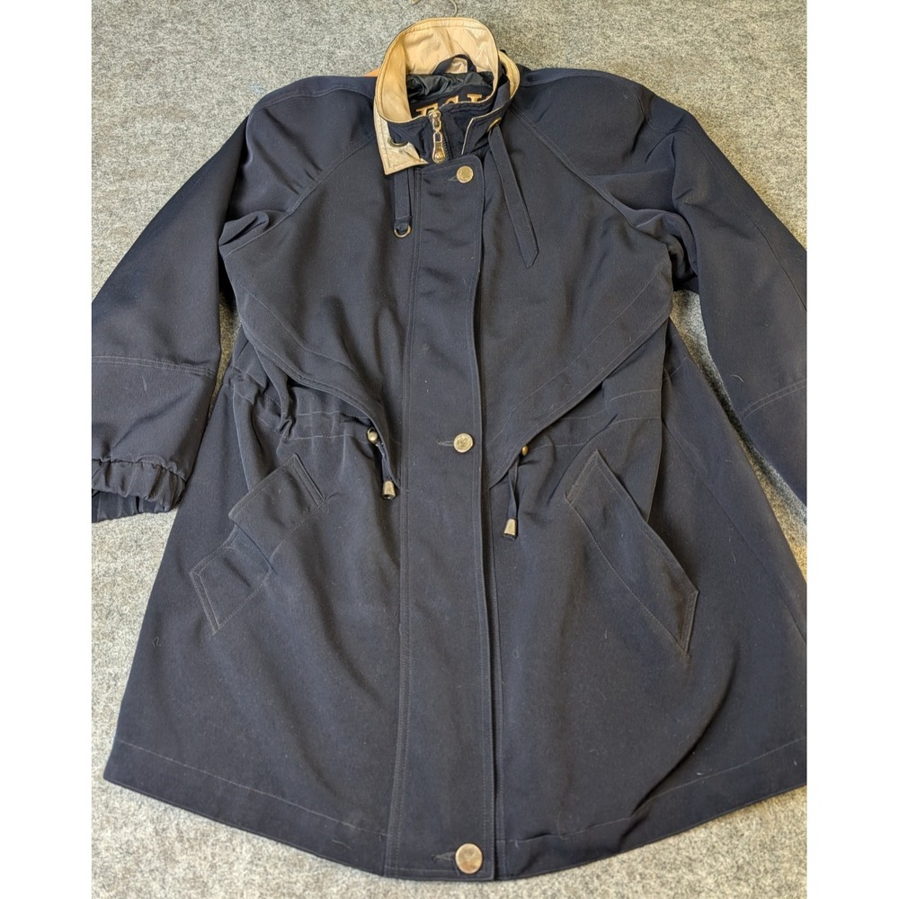 F.S.L Petite Collection RainCoat Womens M Black Lightweight Drawstring Waist EUC